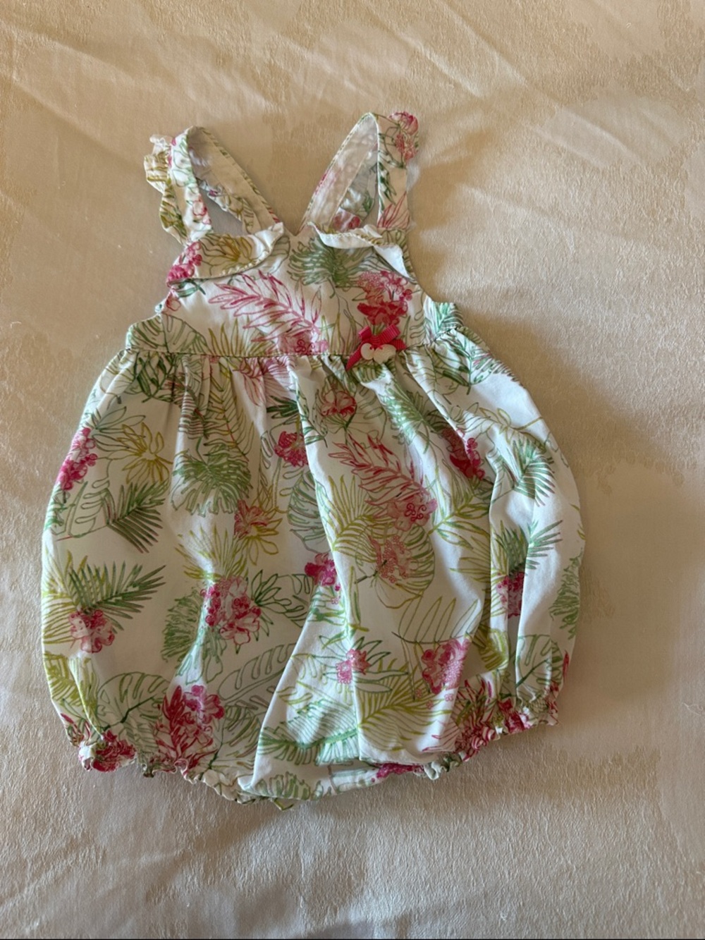 Tartine et Chocolat White Floral Baby Romper with Pink & Green
